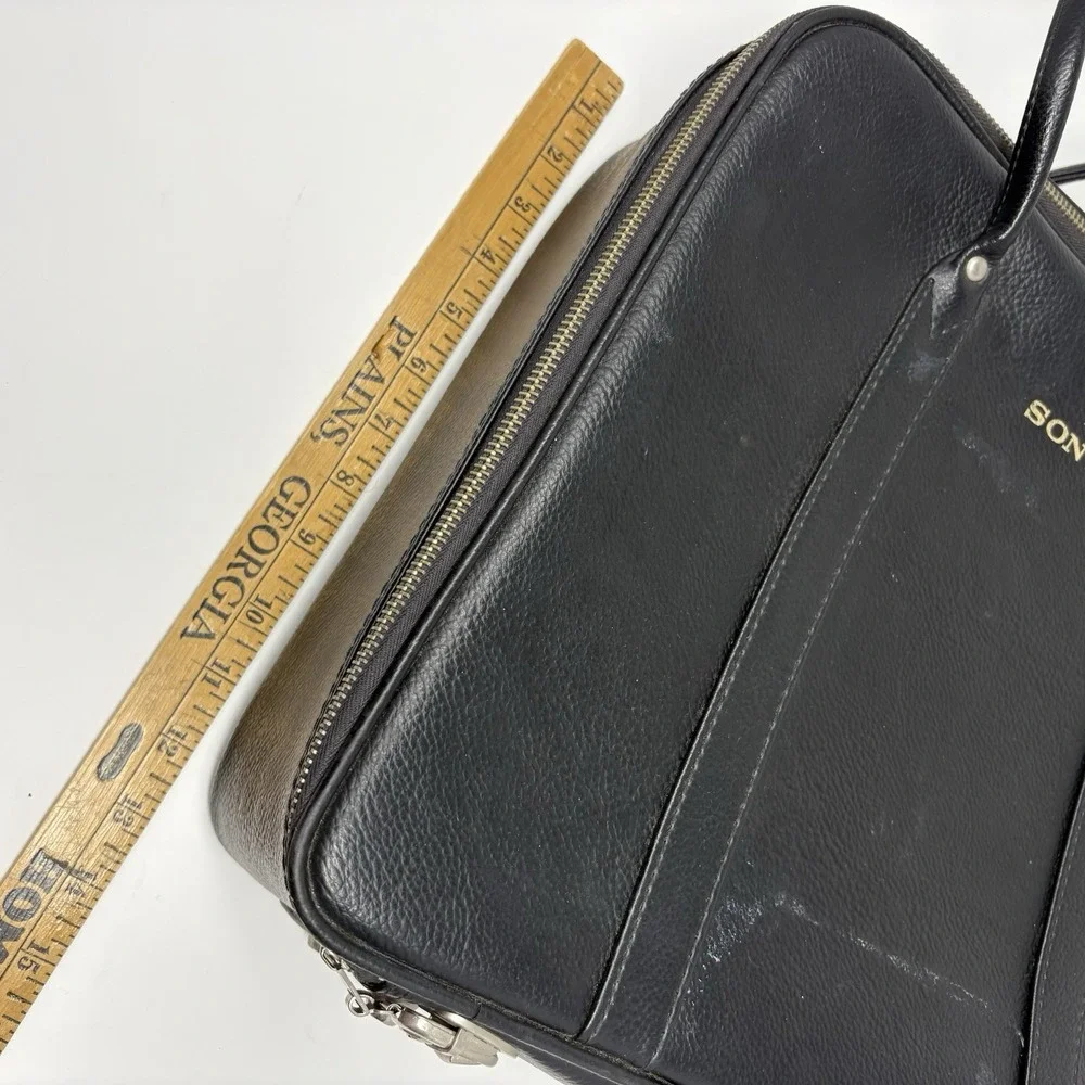 VTG Sony Travel Case Maruem Japan Briefcase Black Leather Nerdy AV Club Academia